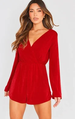 Red Slinky Long Sleeve Romper