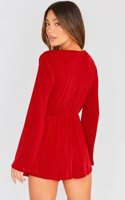 Red Slinky Long Sleeve Romper