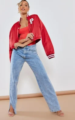 Red Slinky Scoop Neck Bodysuit