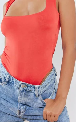 Red Slinky Scoop Neck Bodysuit