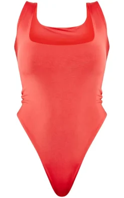 Red Slinky Scoop Neck Bodysuit