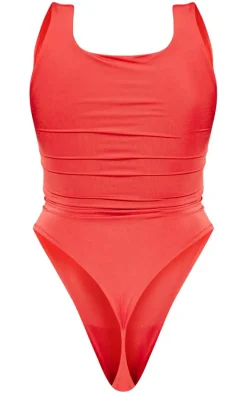 Red Slinky Scoop Neck Bodysuit