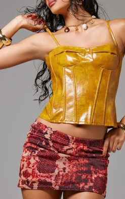 Red Snake Printed Lined Mesh Mini Skirt