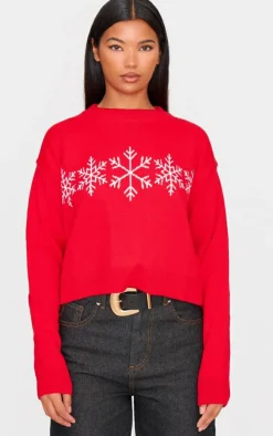 Red Snowflake Cropped Christmas Sweater