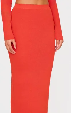 Red Soft Rib Knit Maxi Skirt