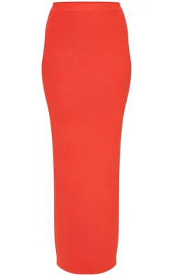 Red Soft Rib Knit Maxi Skirt