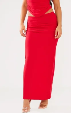 Red Soft Touch Low Rise Maxi Skirt