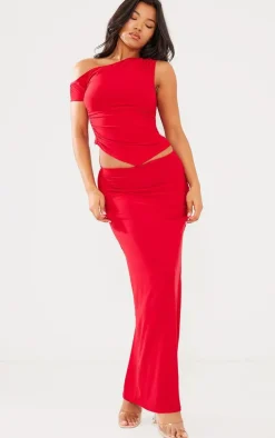 Red Soft Touch Sleeveless Asymmetric Hem Top