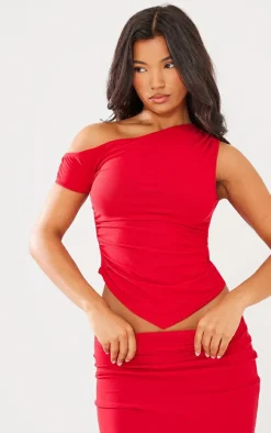 Red Soft Touch Sleeveless Asymmetric Hem Top