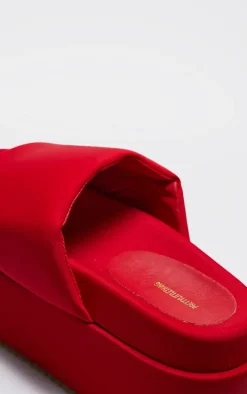 Red Stretch Lycra Round Toe Extra Chunky Platform Sandals