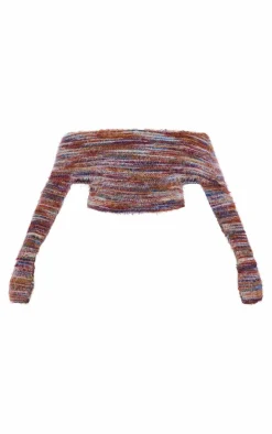 Red Stripe Eyelash Textured Foldover Bardot Top