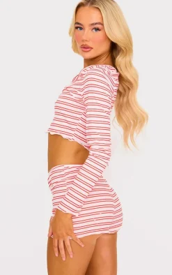 Red Stripe Long Sleeve Top And Short Pj Set
