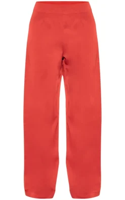 Red Tailored Mid Rise Wide Leg Pants
