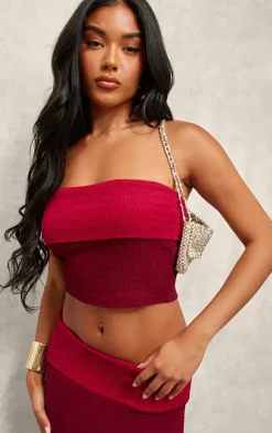 Red Textured Fold Bandeau Top