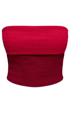 Red Textured Fold Bandeau Top