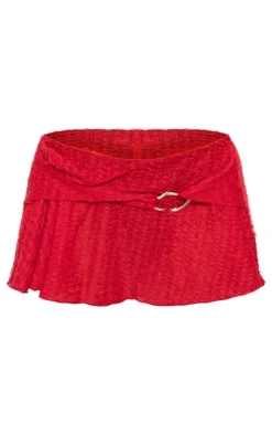 Red Textured Ring Detail Micro Mini Skirt
