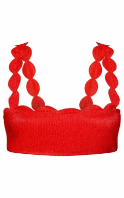 Red Textured Scallop Edge Bikini Top