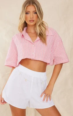Red Textured Stripe Short Sleeve Shirt