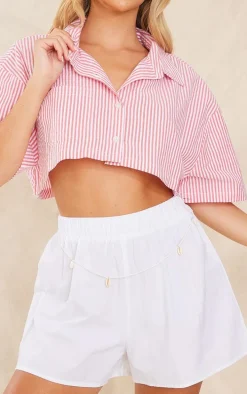 Red Textured Stripe Short Sleeve Shirt