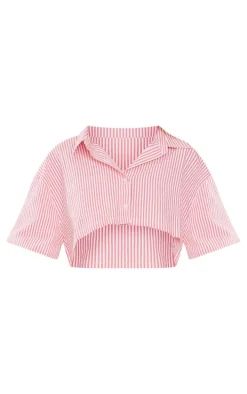 Red Textured Stripe Short Sleeve Shirt