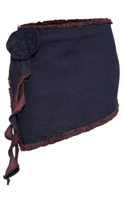 Red Tint Indigo Flower Denim Mini Skirt