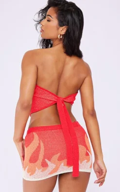 Red Towel Knit Flame Bandeau Top