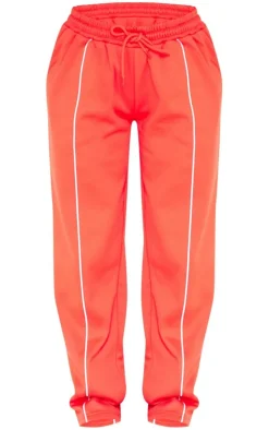 Red Tricot Oversized Contrast Piping Straight Leg Sweatpant