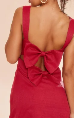 Red Twill Cut Out Bow Shift Dress
