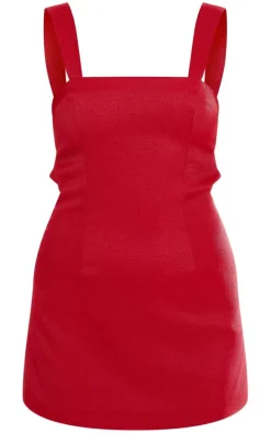 Red Twill Cut Out Bow Shift Dress