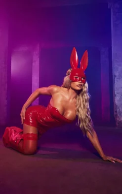 Red Vinyl Bandeau Bodycon Dress