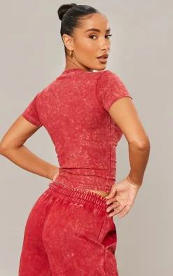 Red Washed Cotton Longline Fitted T-shirt