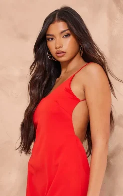 Red Woven Cami Backless Maxi Dress