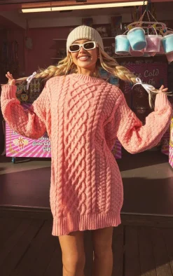 Rose Chunky Cable Knit Sweater Dress