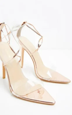 Rose Gold Clear Strap Point Toe Barely There Sandal