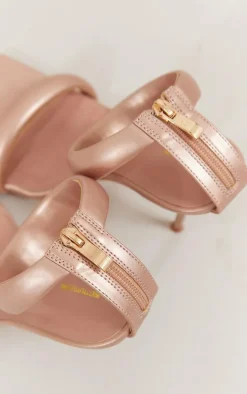 Rose Gold Pu Square Toe Padded Double Strap High Heeled Sandals