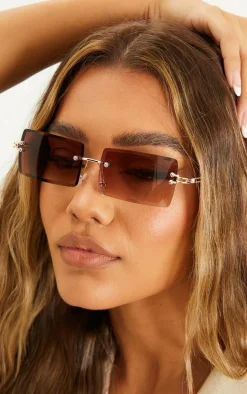 Rose Lens Square Frameless Sunglasses