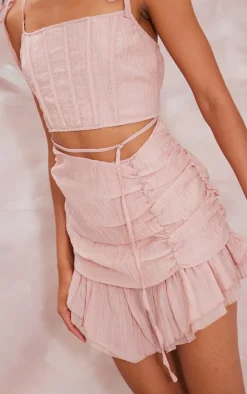 Rose Textured Tie Strap Corset Asymmetric Hem Bodycon Dress