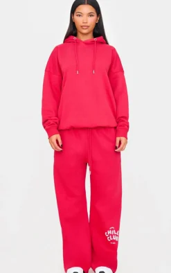 Ruby Red Chill Club Puff Print Oversized Hoodie