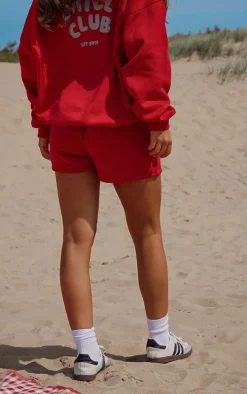 Ruby Red Chill Club Puff Print Drawstring Sweat Shorts