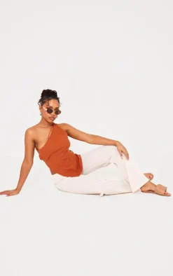 Rust Asymmetric Thin Strap Halter Neck Cami Top