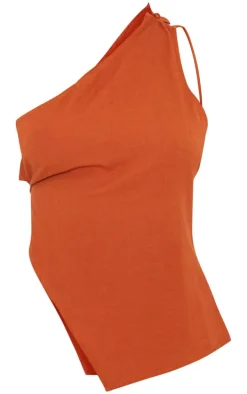 Rust Asymmetric Thin Strap Halter Neck Cami Top