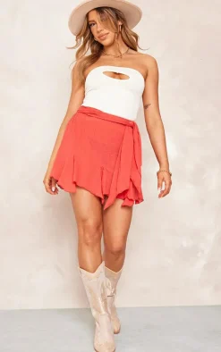 Rust Cheesecloth Handkerchief Hem Tie Waist Mini Skirt