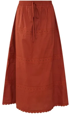 Rust Cotton Poplin Lace Detail Maxi Skirt