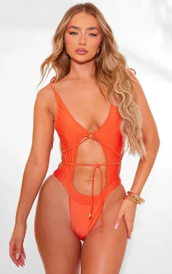 Rust Cut Out Tie Waist Swimsuit