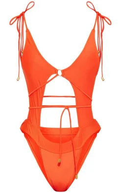 Rust Cut Out Tie Waist Swimsuit