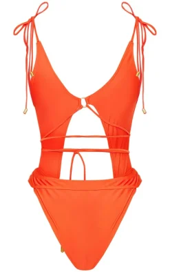 Rust Cut Out Tie Waist Swimsuit