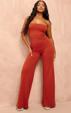 Rust Double Layer Contour Jersey Bandeau Wide Leg Jumpsuit