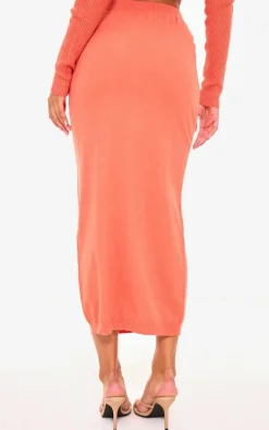 Rust Knitted Tube Midaxi Skirt