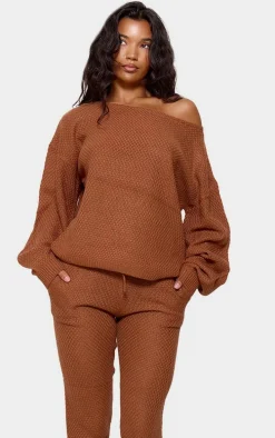 Rust Knitted Waffle Lounge Set