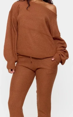 Rust Knitted Waffle Lounge Set